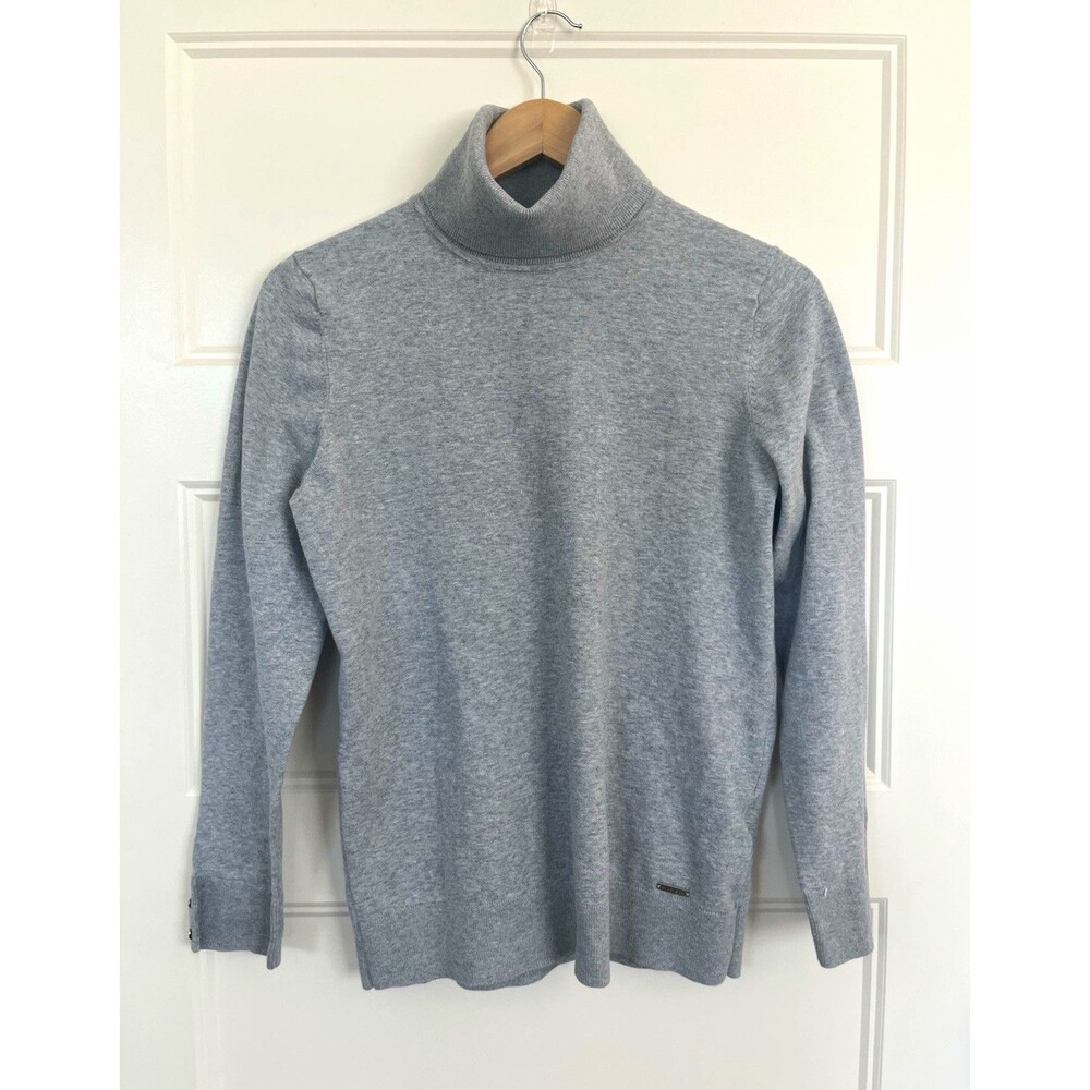 Tommy Hilfiger Women’s Gray Turtleneck Stella Knit Pullover Sweater Button Large